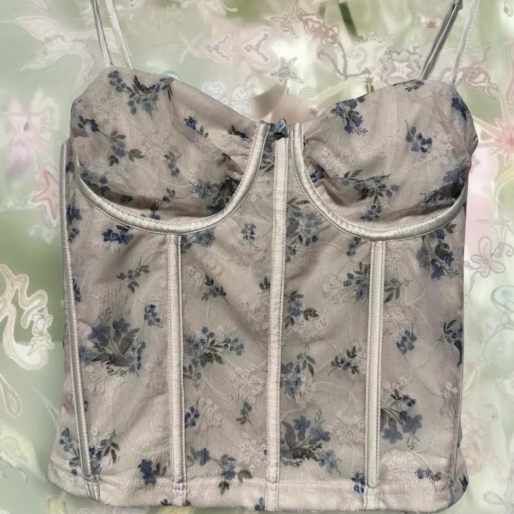Pretty Garbage Blue Floral Mesh Corset Top